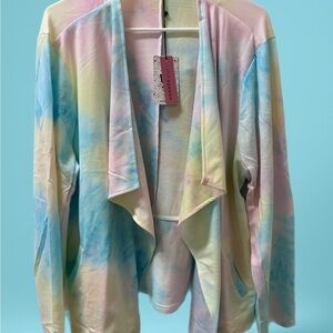 ANDRÉE BY UNIT Cotton Candy Open Cardigan in Blue Pink Cream